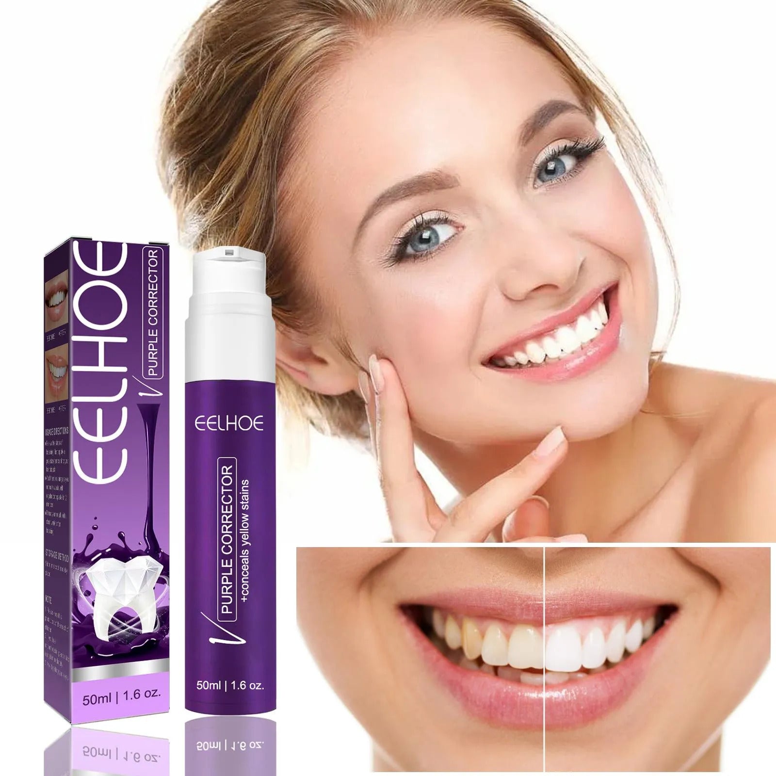 Sunfloweio New Purple Whitening Toothpaste Mousse V34 Color Tooth Correction Whitener Teeth Removes Stains Oral Hygiene Cleaning