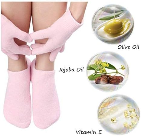 Silicone-Lined Gloves and Socks Set for Lightening Moistening Hands and Feet,4 Pieces