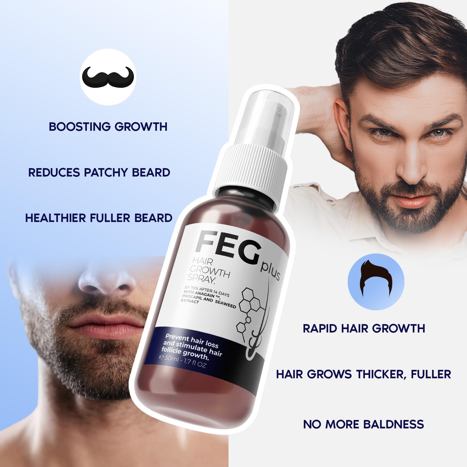 Hair & Beard Growth Serum 50ml - 22% Seaweed Extract For Hair Loss Control & Hair Growth In Men & Women, Boost Thicker Beard & Hair, Improve Baldness