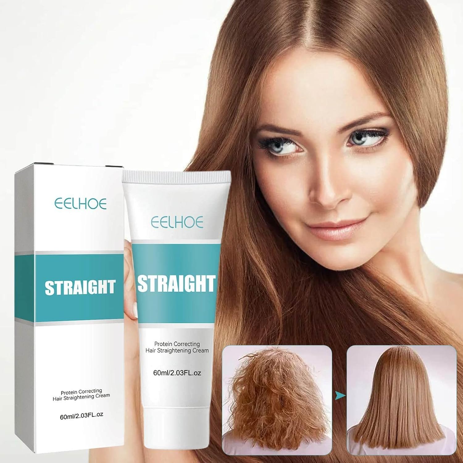 Straightening Cream For Curly Hair - Protein Correcting Curly Hair Straightener,60ml Silk & Gloss Hair Smoothing Cream, Women Hair Straightener Lotion